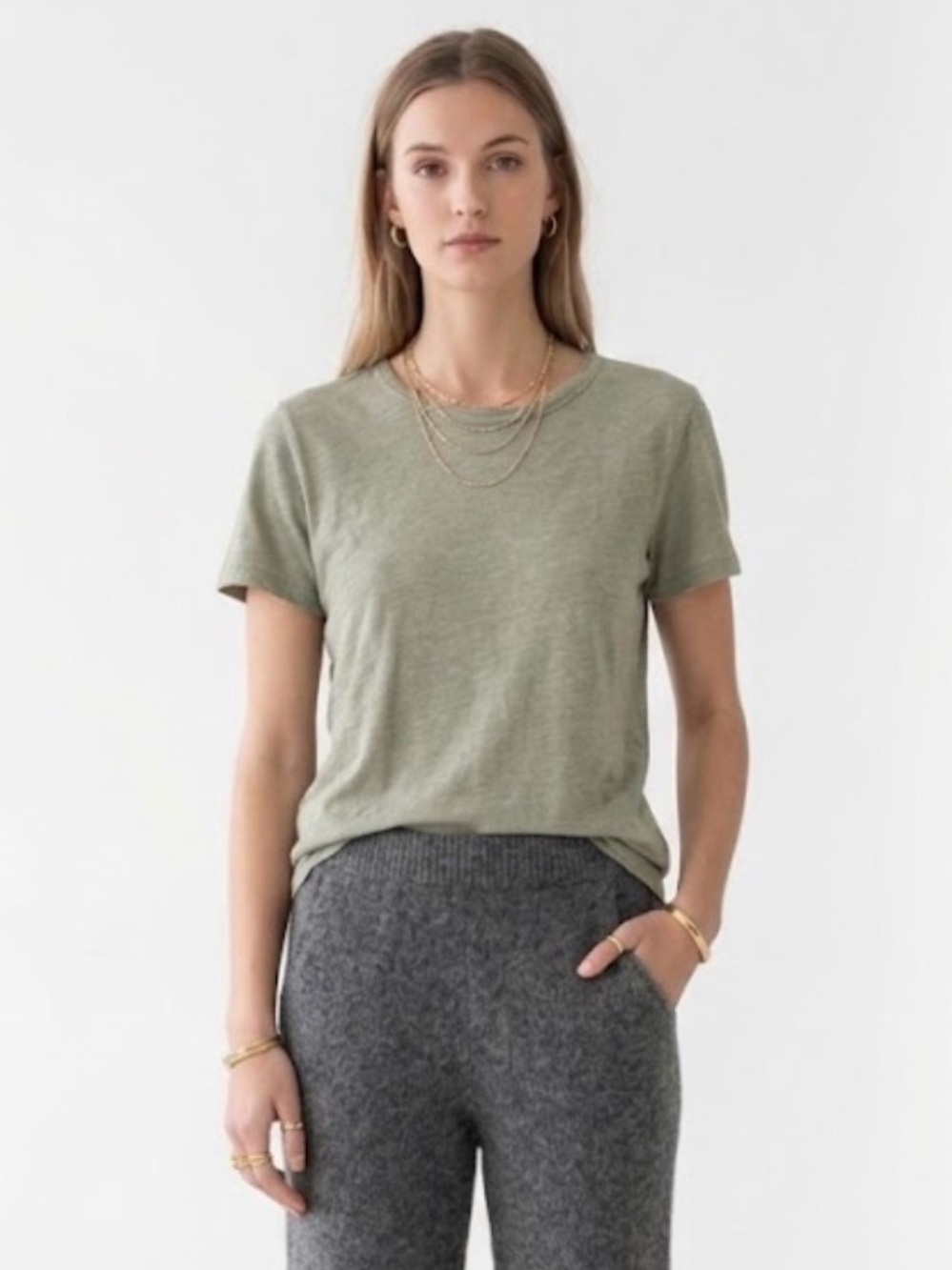 Free People We The Free Sage Green Raw Hem Distressed Cotton Tee T-Shirt